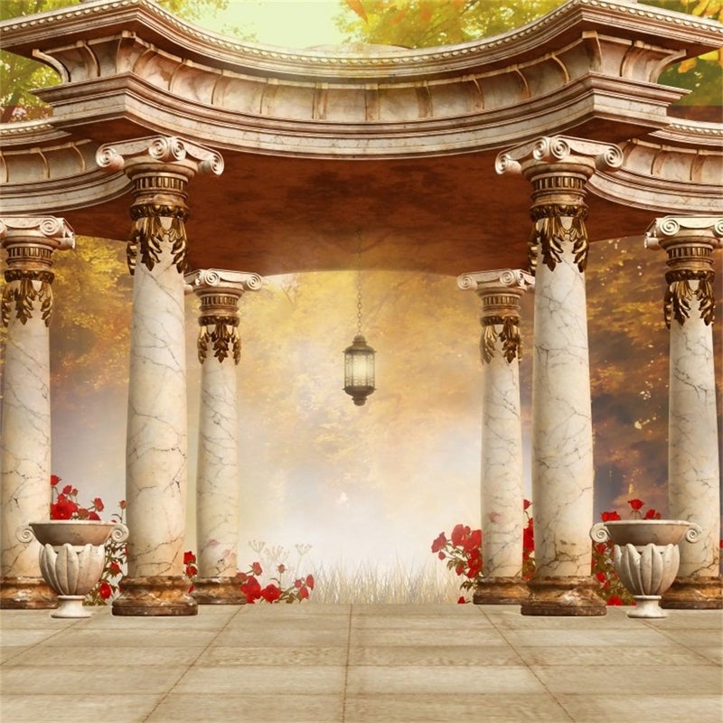 LFEEY 8x8ft Wedding Garden Pavilion Backdrop Royal Gloriette Noble Gazebo Arbor Vintage Marble Columns Classic Kiosk Chic Pillar Decor Photography Background Bride Photo Studio Props Vinyl Banner - Image 1